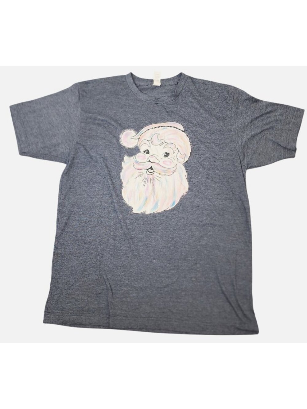 Women's Tultex Boutique Watercolor Santa Claus Gray T-Shirt Large Christmas Tee